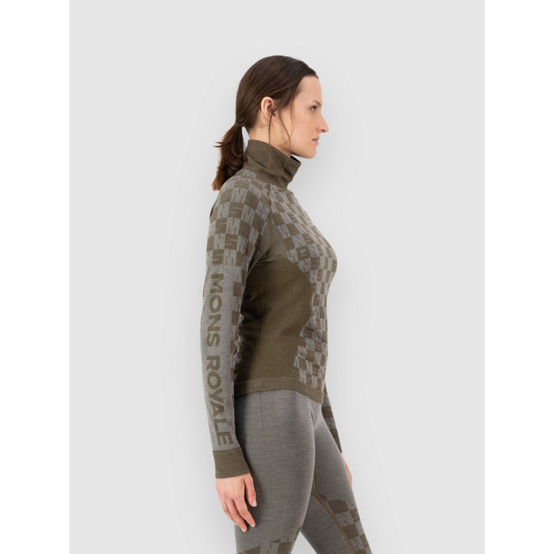 Ascender Merino Mock Neck Base Layer Top–dried sage/dark olive
