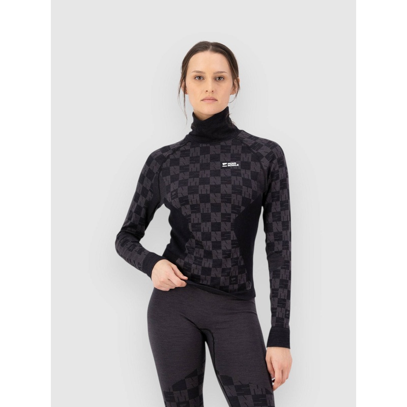 Ascender Merino Mock Neck Base Layer Top–forged iron/black