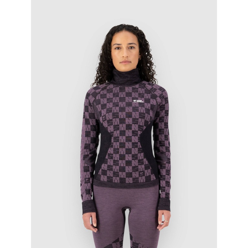 Ascender Merino Mock Neck Base Layer Top–mauve/black