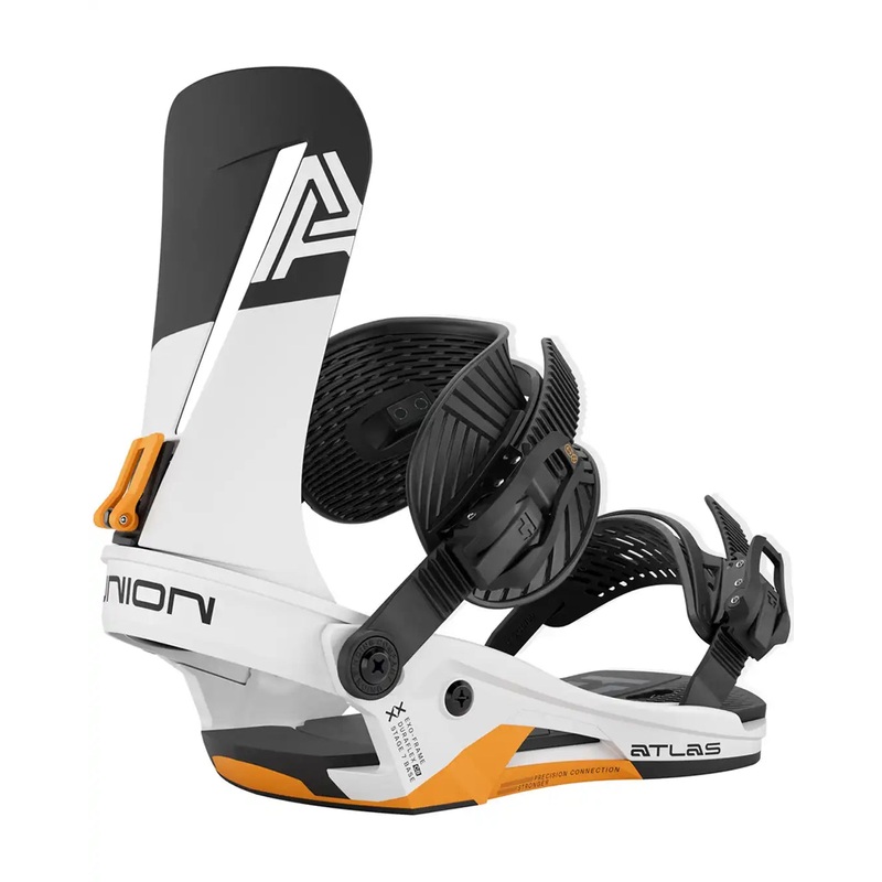 Atlas Snowboard Bindings – White/Orange 2026