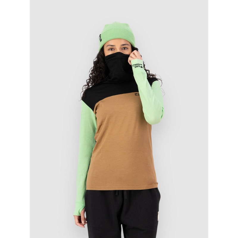 Yotei Merino High Neck Base Layer Top–matcha/toffee/black